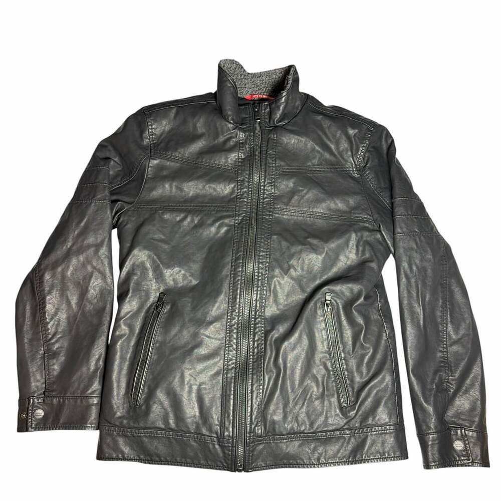 Buffalo David Bitton Faux Leather Jacket Size S Black Shearling Collar